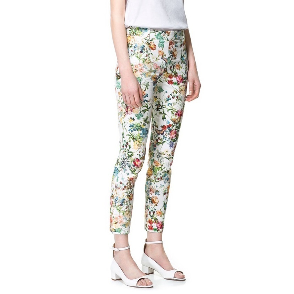 Zara Garden Party Floral Butterfly Flat Front Cropped Ankle Pants, Size M